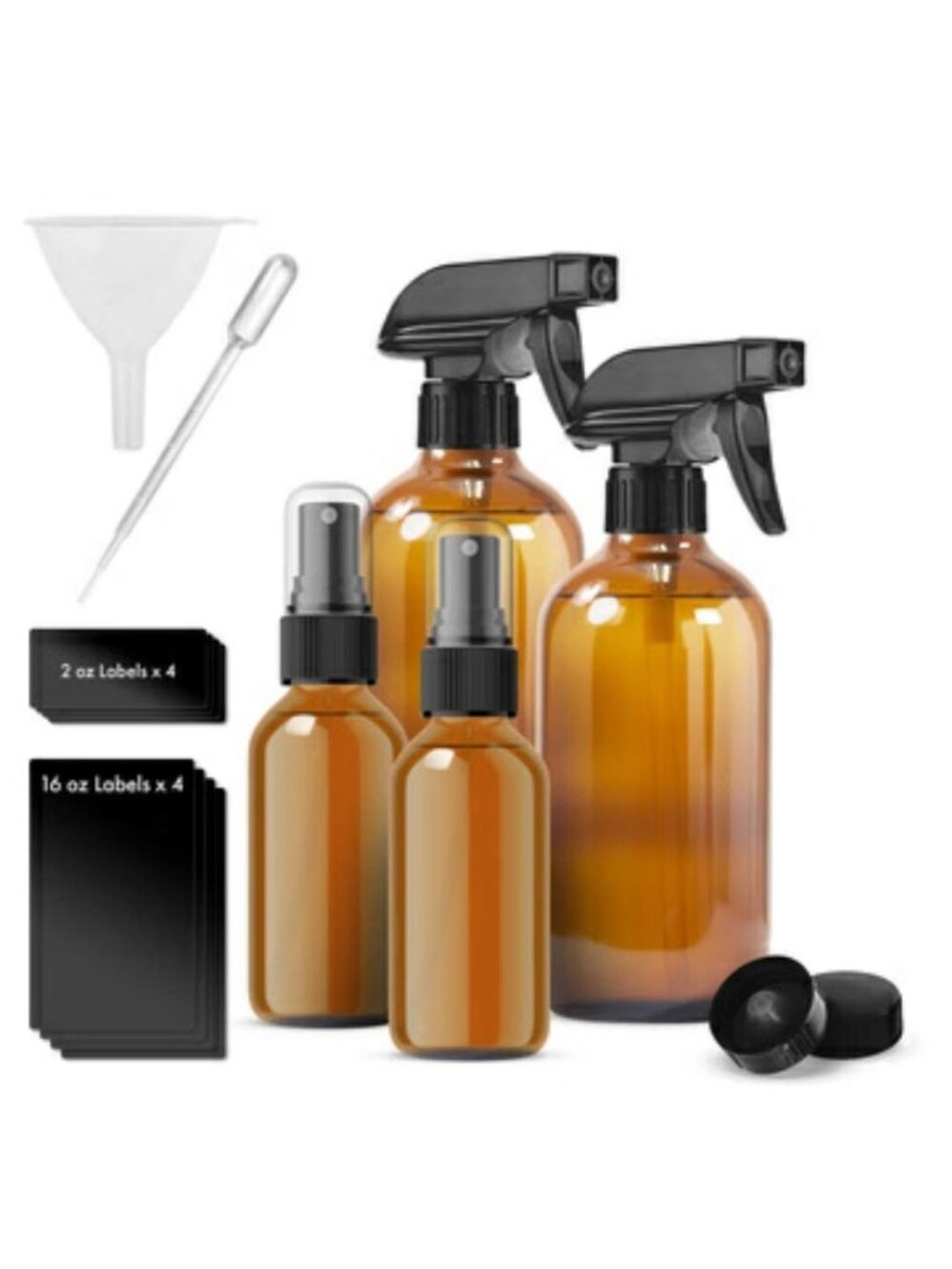 Amber Glass Spray Bottles 16 oz Adjustable Nozzle 4 Pack for Cleaning Heavy Duty